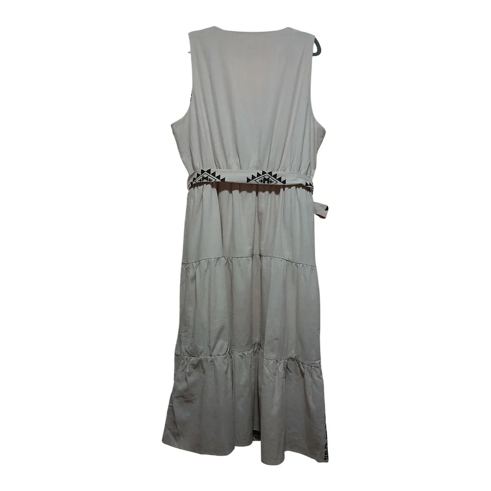 Savanna Jane Embroidered Tiered Midi Dress Beige Black Boho Western Womens 2X - Picture 6 of 11